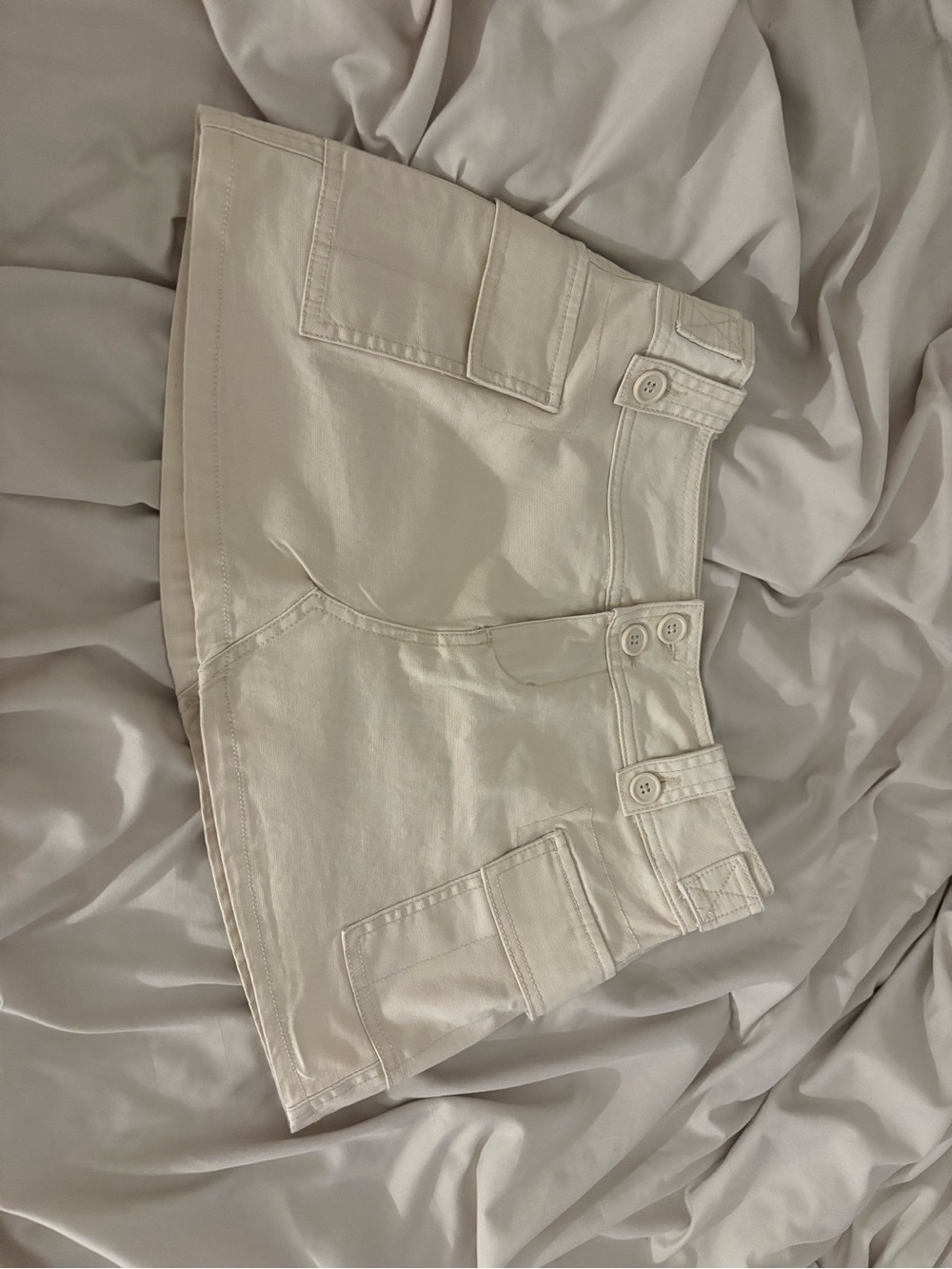 Cream Cargo Shorts with Double-Button Waist